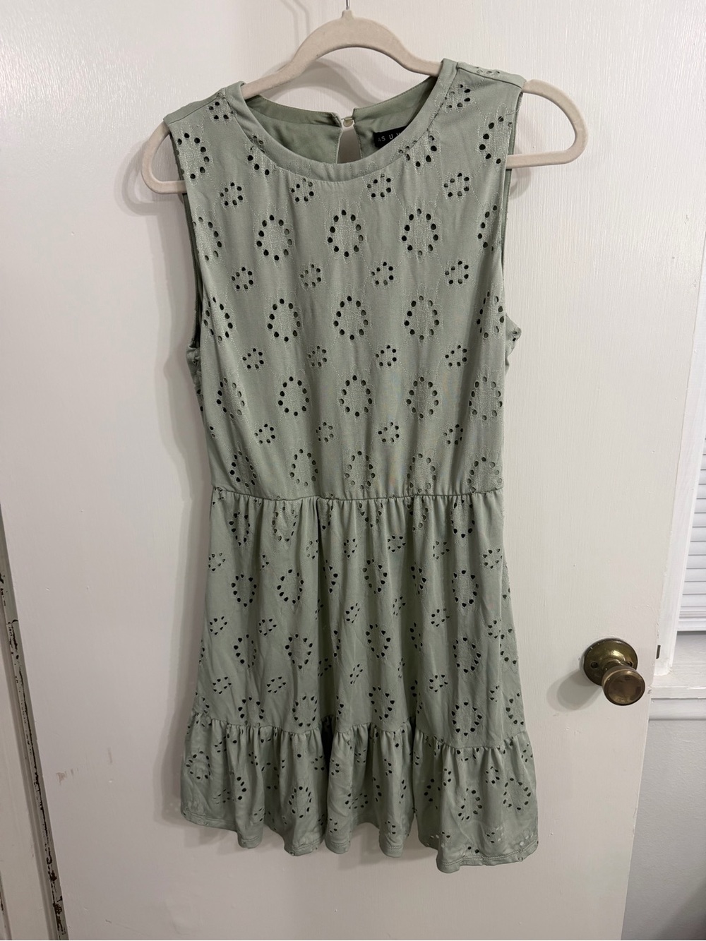 As U Wish Sage Green Eyelet Sleeveless Sundress